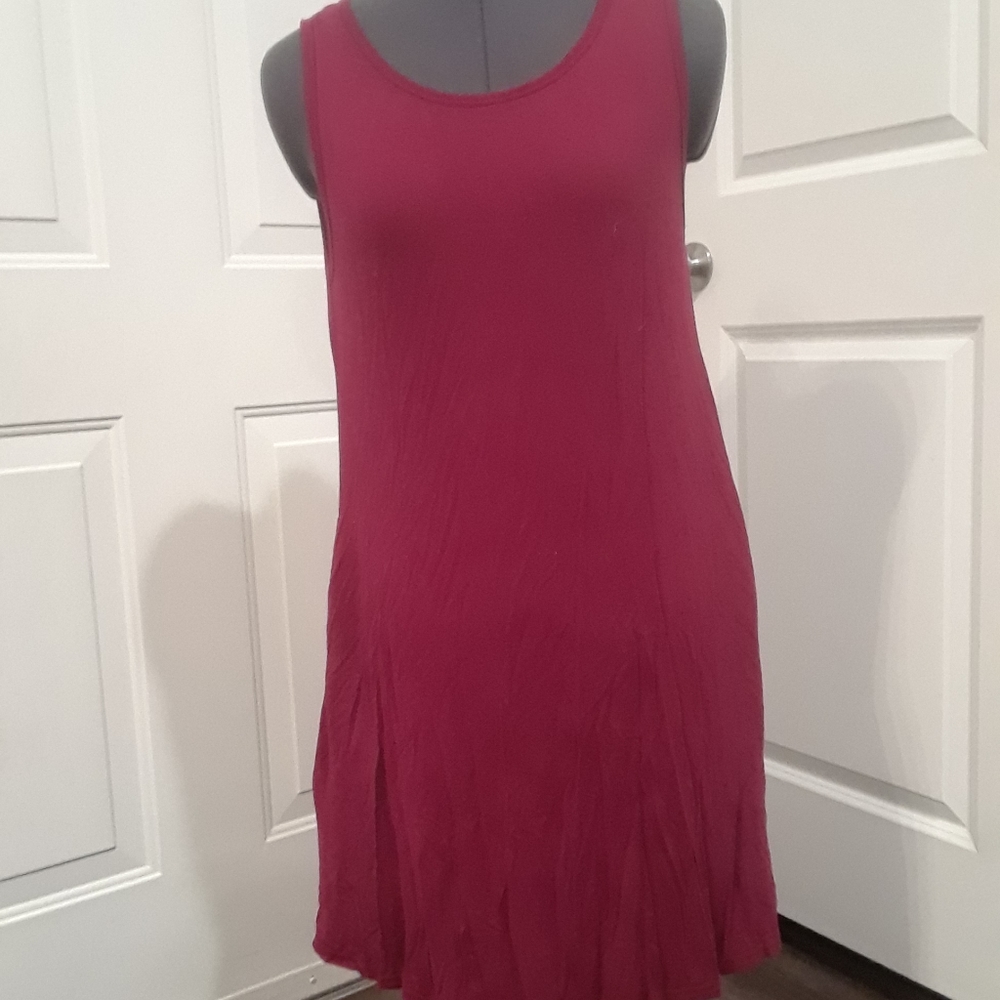 Maroon Sleeveless Pocket Dress